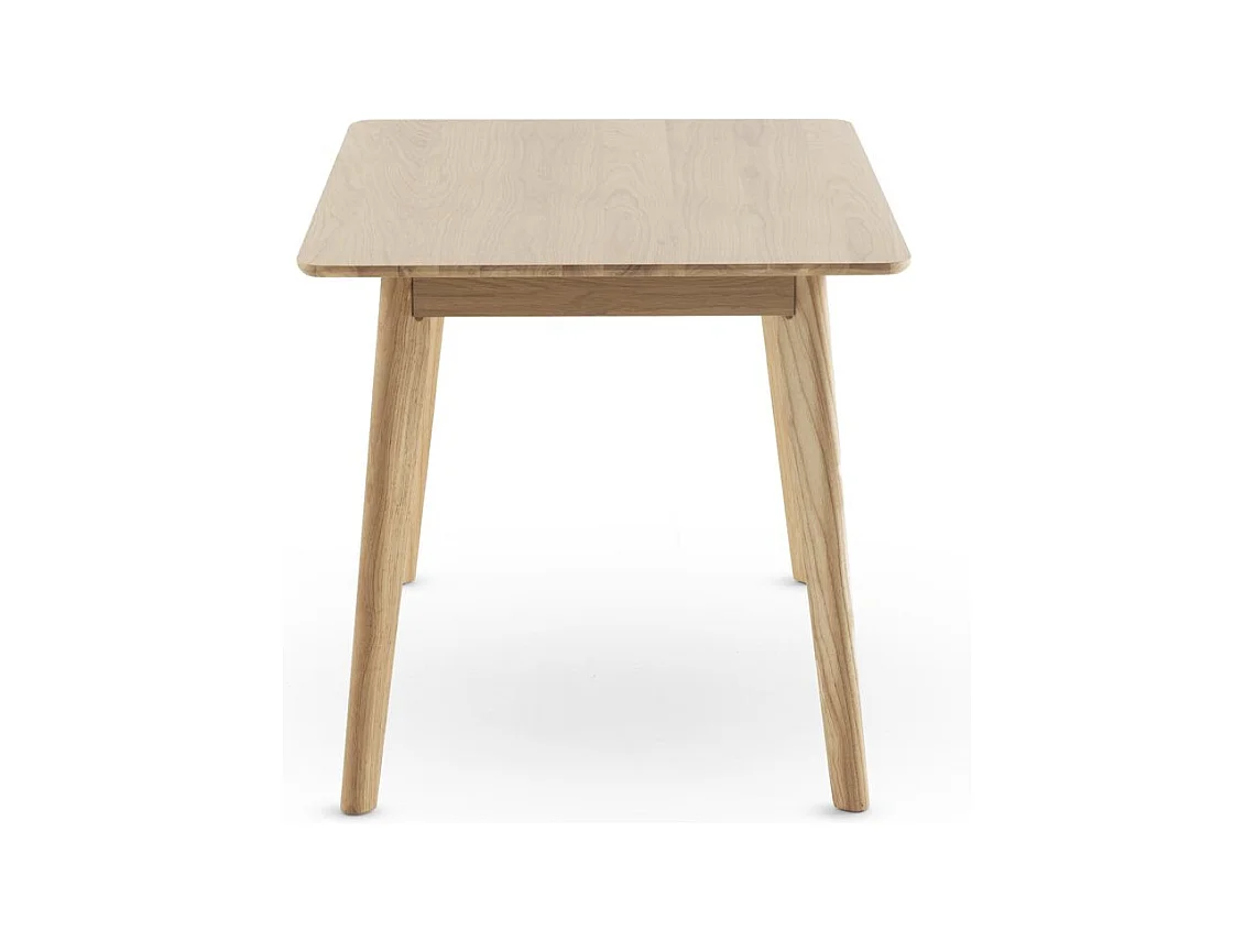 Table 120x80 pieds en hévéa et plateau plaqué en chêne