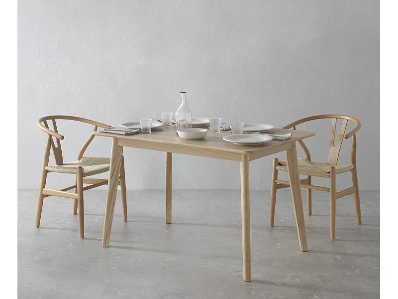 Tavolo 120x80 gambe in hevea con piano impiallacciato in rovere