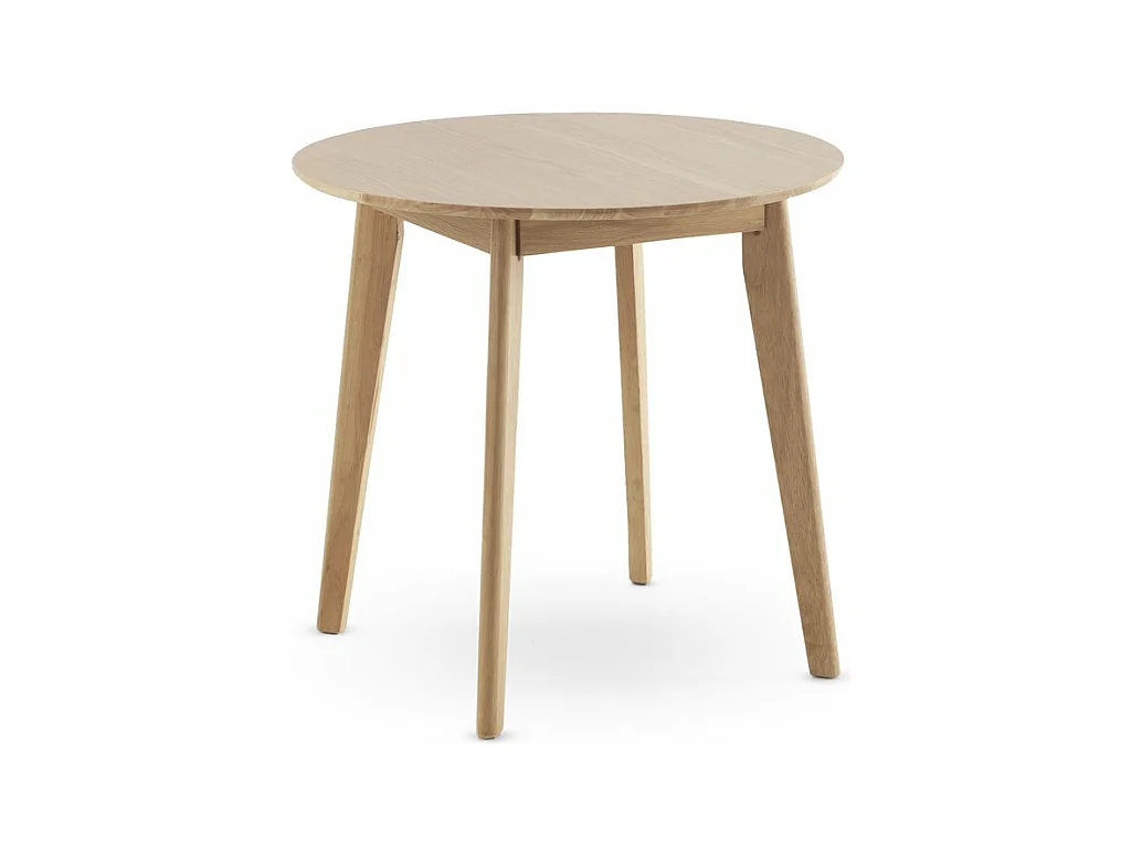 Tisch 80 Durchmesser mit Hevea-Beinen und mit furnierter Eichenplatte