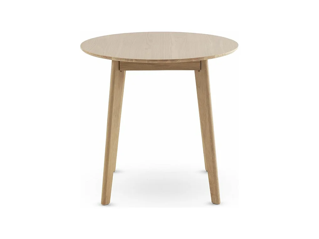 Tisch 80 Durchmesser mit Hevea-Beinen und mit furnierter Eichenplatte