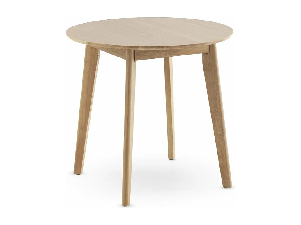 Mesa 80 diametro patas madera de hevea con sobre chapado en roble