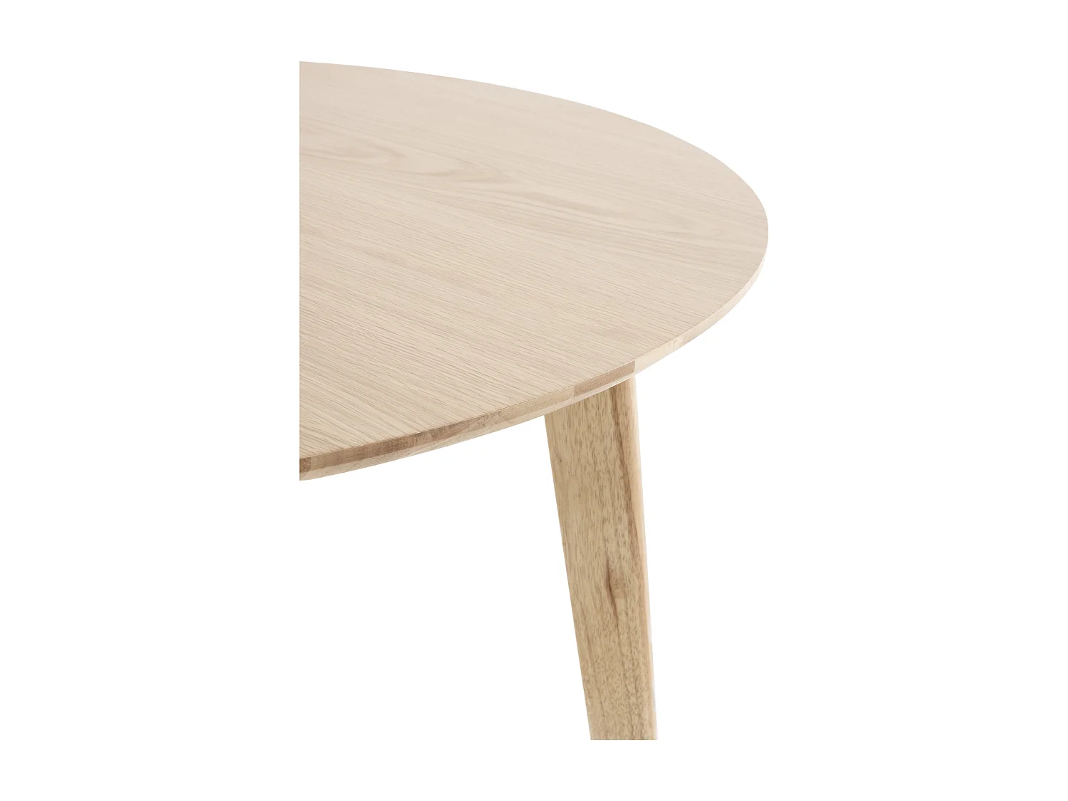 Mesa 80 diametro patas madera de hevea con sobre chapado en roble