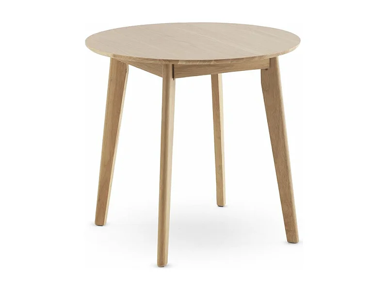 Table 80 diamètre pieds en hévéa et plateau plaqué en chêne