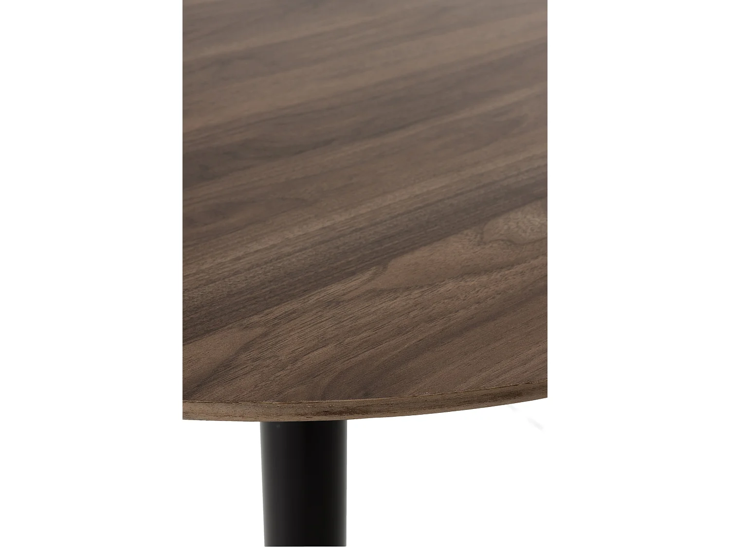 Table en mélamine noyer 80 de diamètre, pied central en métal noir