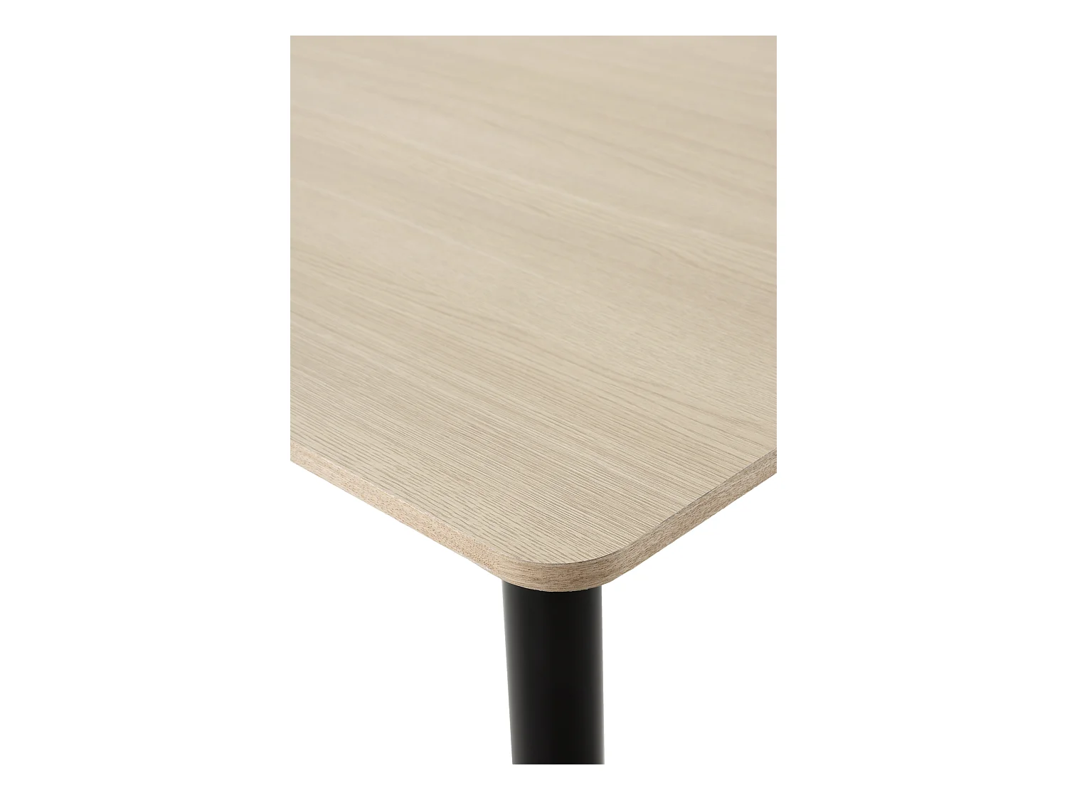 Table en mélamine frêne 70x70, pied central en métal noir