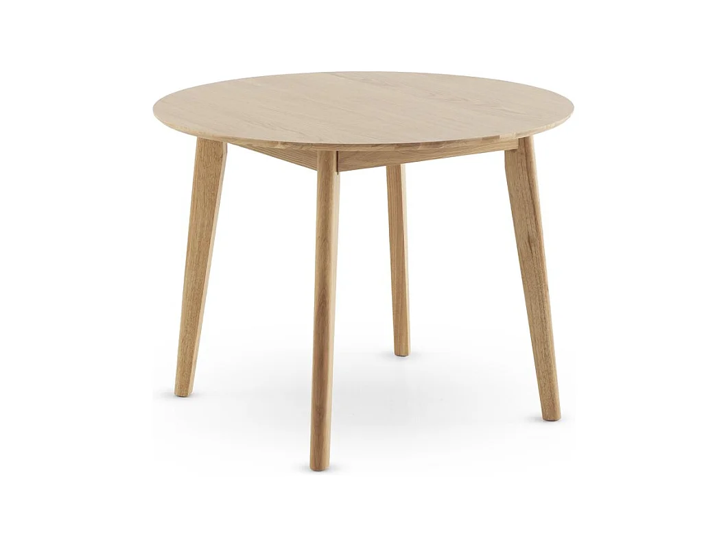 Table 100 diamètre pieds en hévéa et plateau plaqué chêne