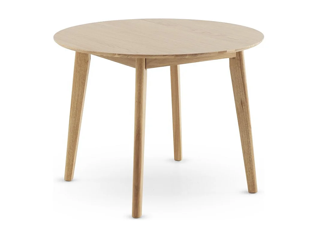 Table 100 diamètre pieds en hévéa et plateau plaqué chêne