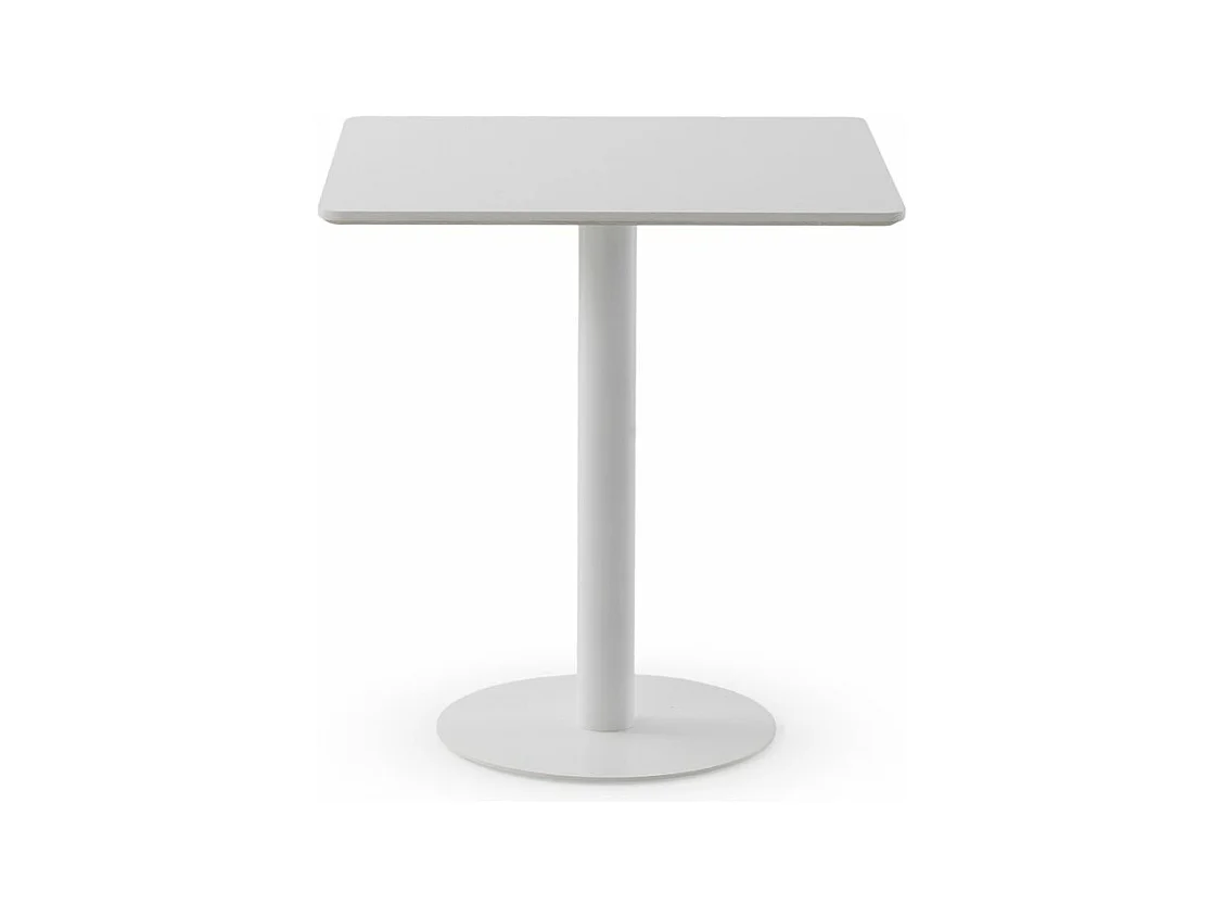 Mesa melamina blanca 70x70, pie central metálico blanco