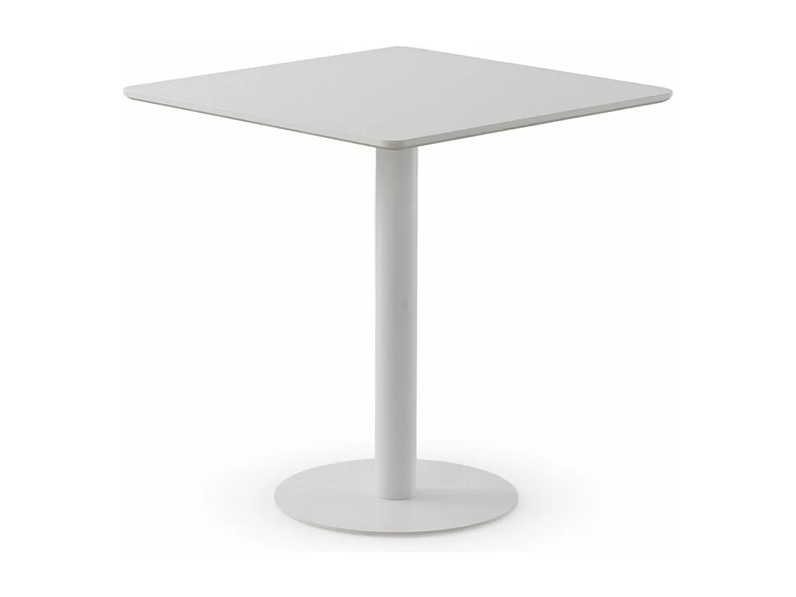 Mesa melamina blanca 70x70, pie central metálico blanco