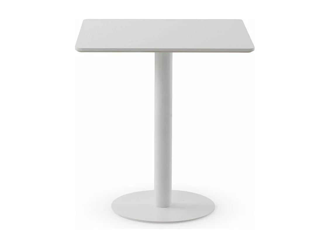 Mesa melamina blanca 70x70, pie central metálico blanco