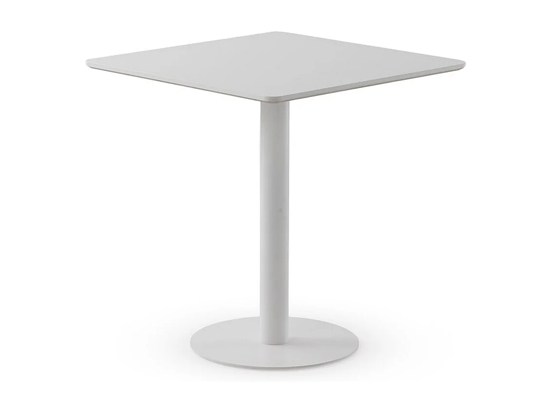 Mesa melamina blanca 70x70, pie central metálico blanco
