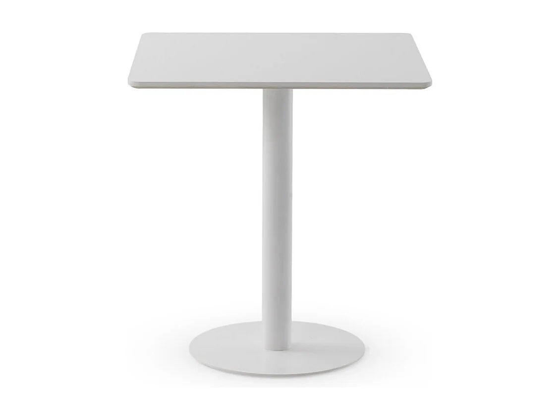 Mesa melamina blanca 70x70, pie central metálico blanco