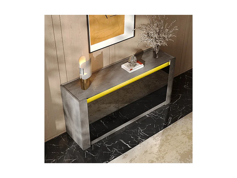 Buffet avec LED, 3 portes - étagère réglable - Panneau de particules - Gris et Noir - 150x40x75cm