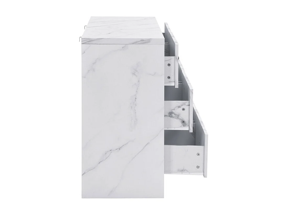 Buffet avec 6 tiroirs - Panneau de particules - aspect en marbre blanc - 120 x 40 x 80 CM