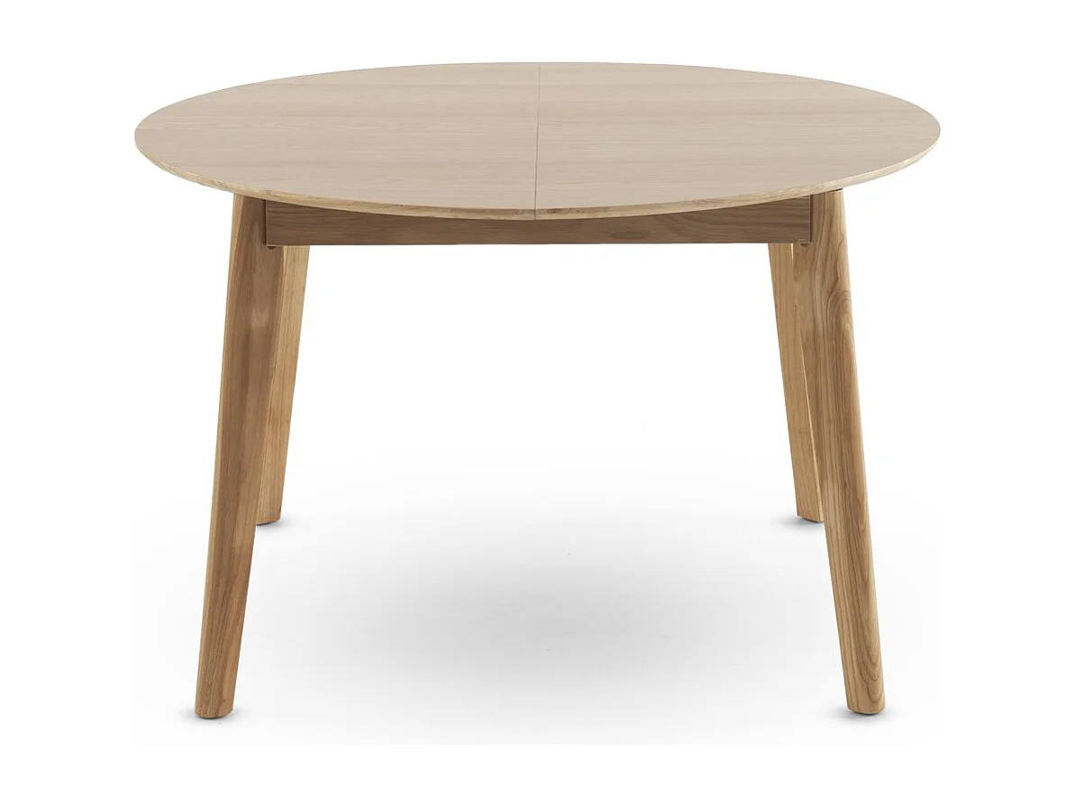 Table extensible 120/150 avec pieds en hévéa et plateau plaqué chêne