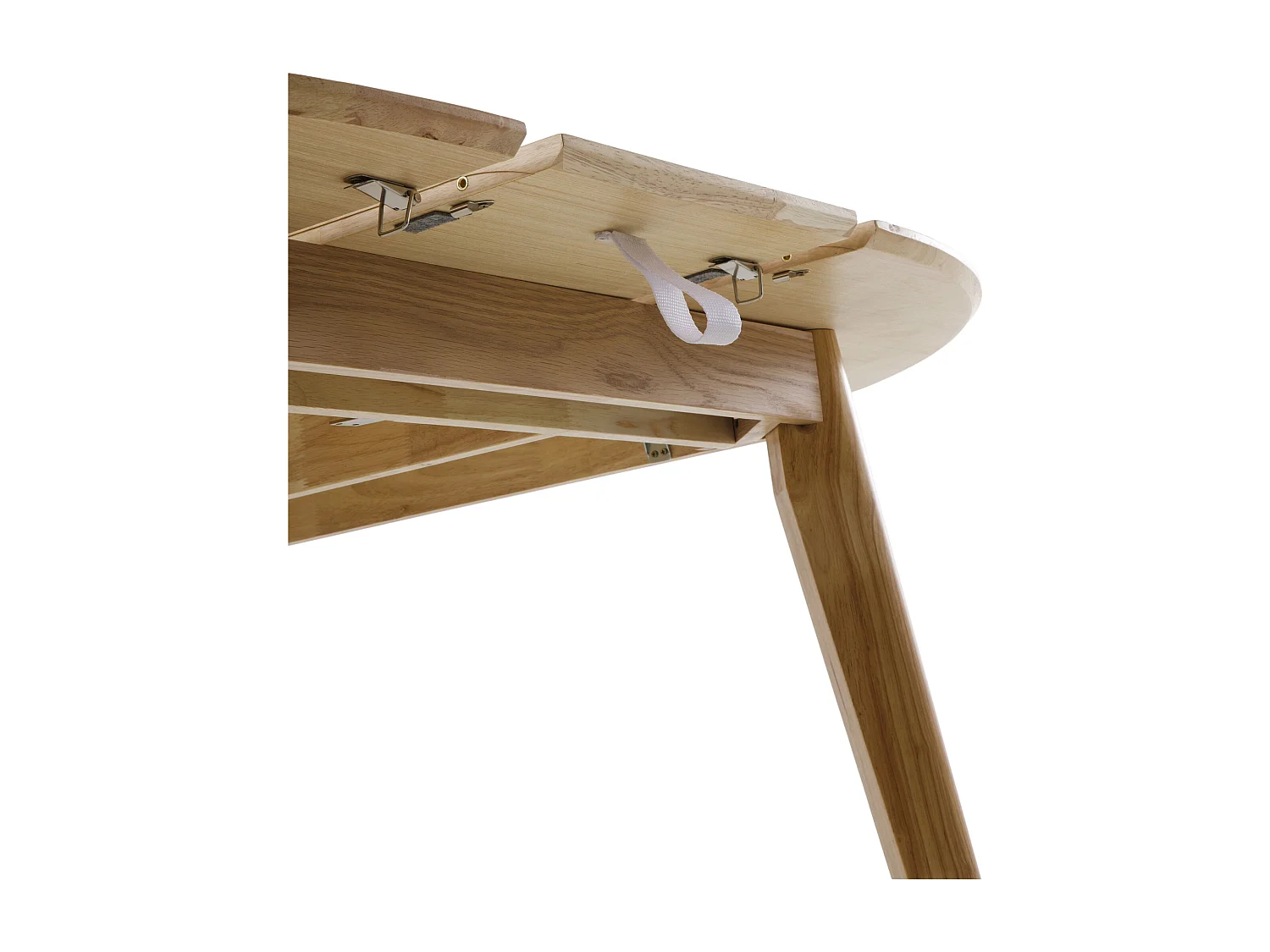 Table extensible 120/150 avec pieds en hévéa et plateau plaqué chêne