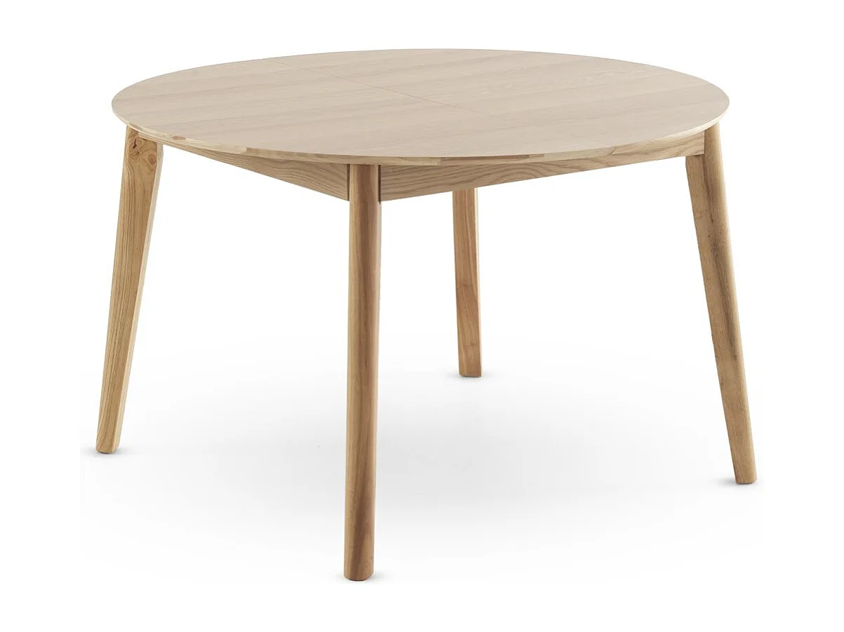 Table extensible 120/150 avec pieds en hévéa et plateau plaqué chêne