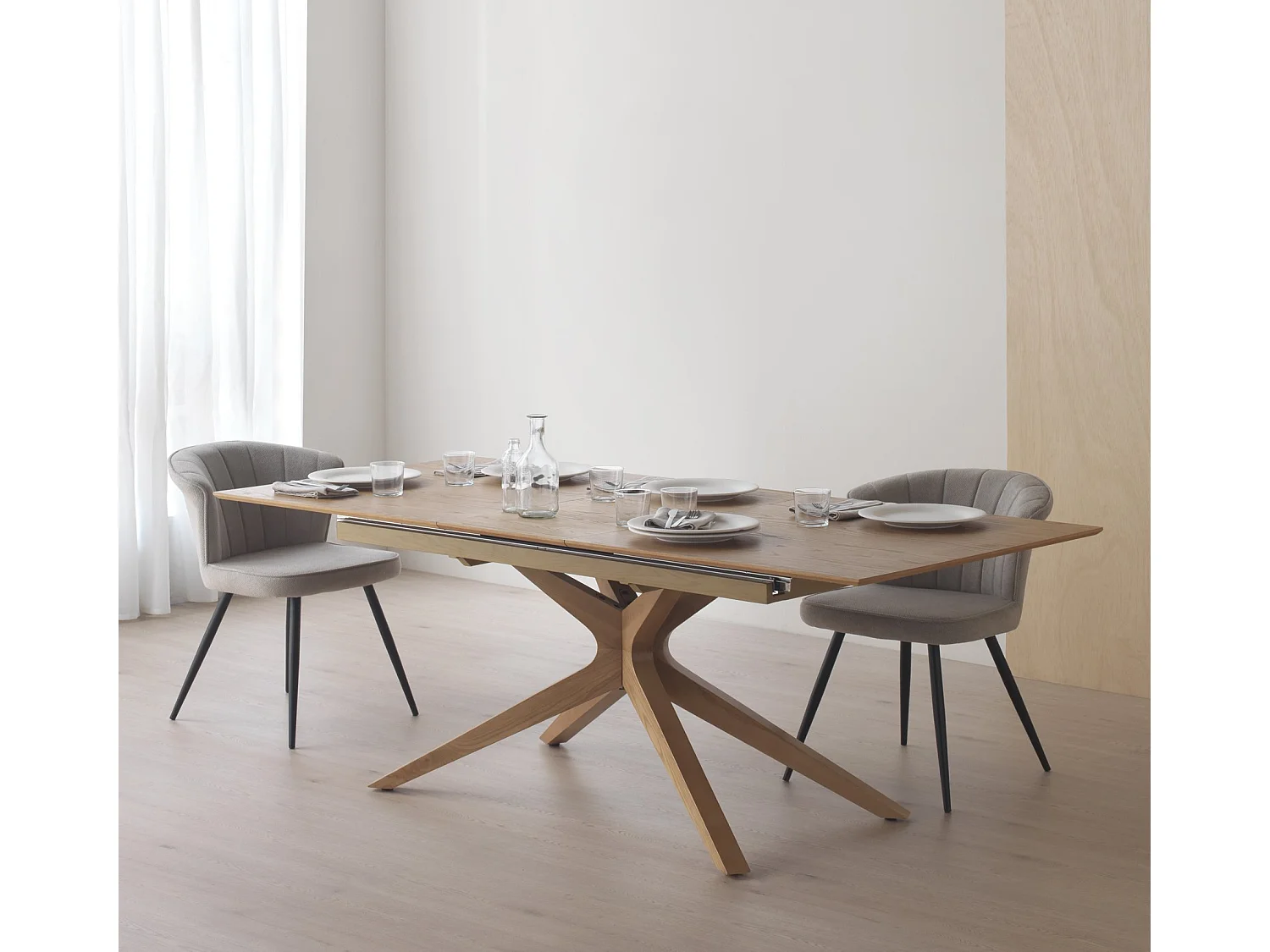 Mesa de folha extensível 160/200x90 base de carvalho com tampo de freixo