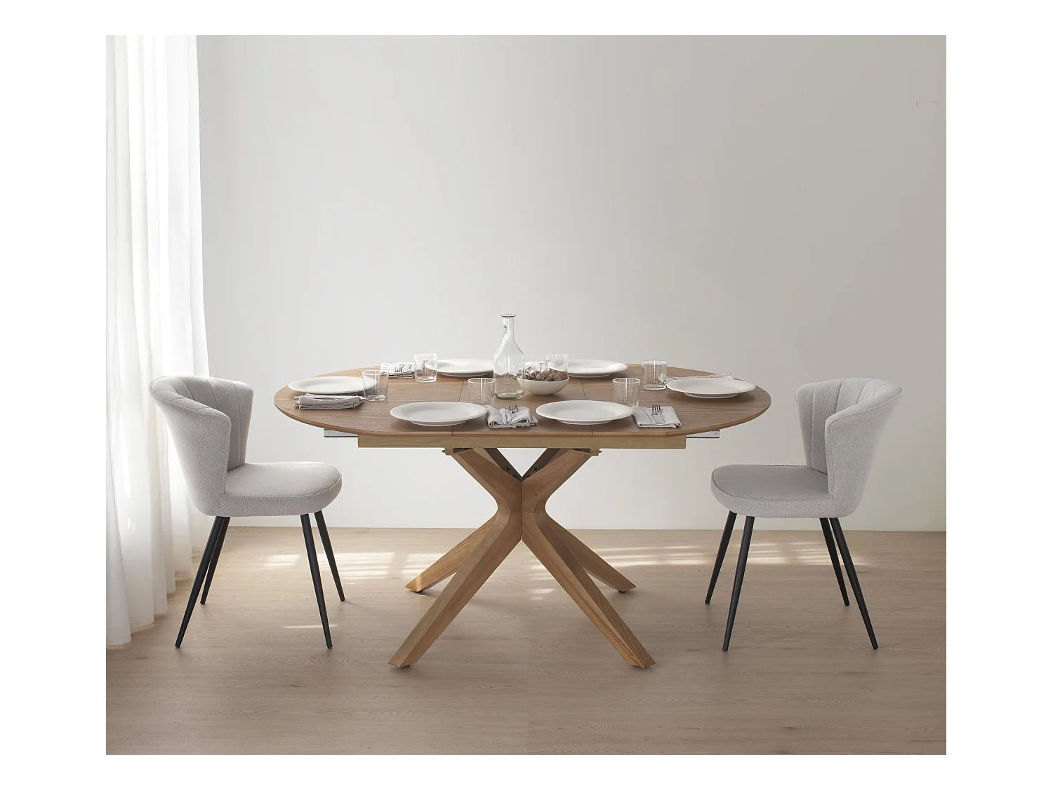 Mesa de folha extensível 120/160x90 pernas de carvalho com tampo de freixo