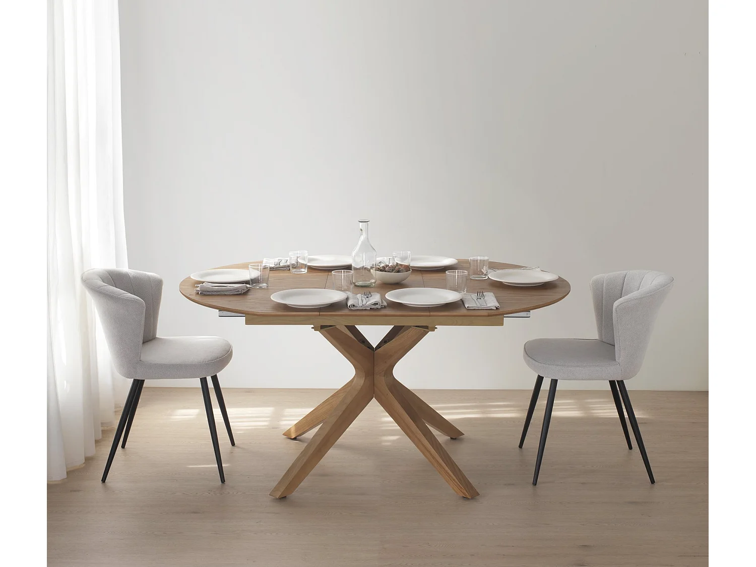 Table extensible 120/160x90 pieds en chêne et plateau en frêne