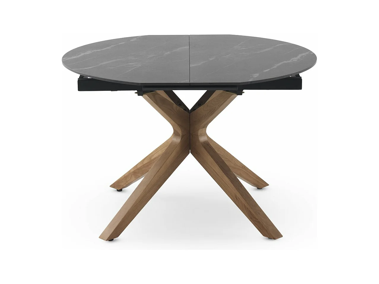 Mesa de extensão de folhas 120/160x90 com base em carvalho e tampo em cerâmica preta