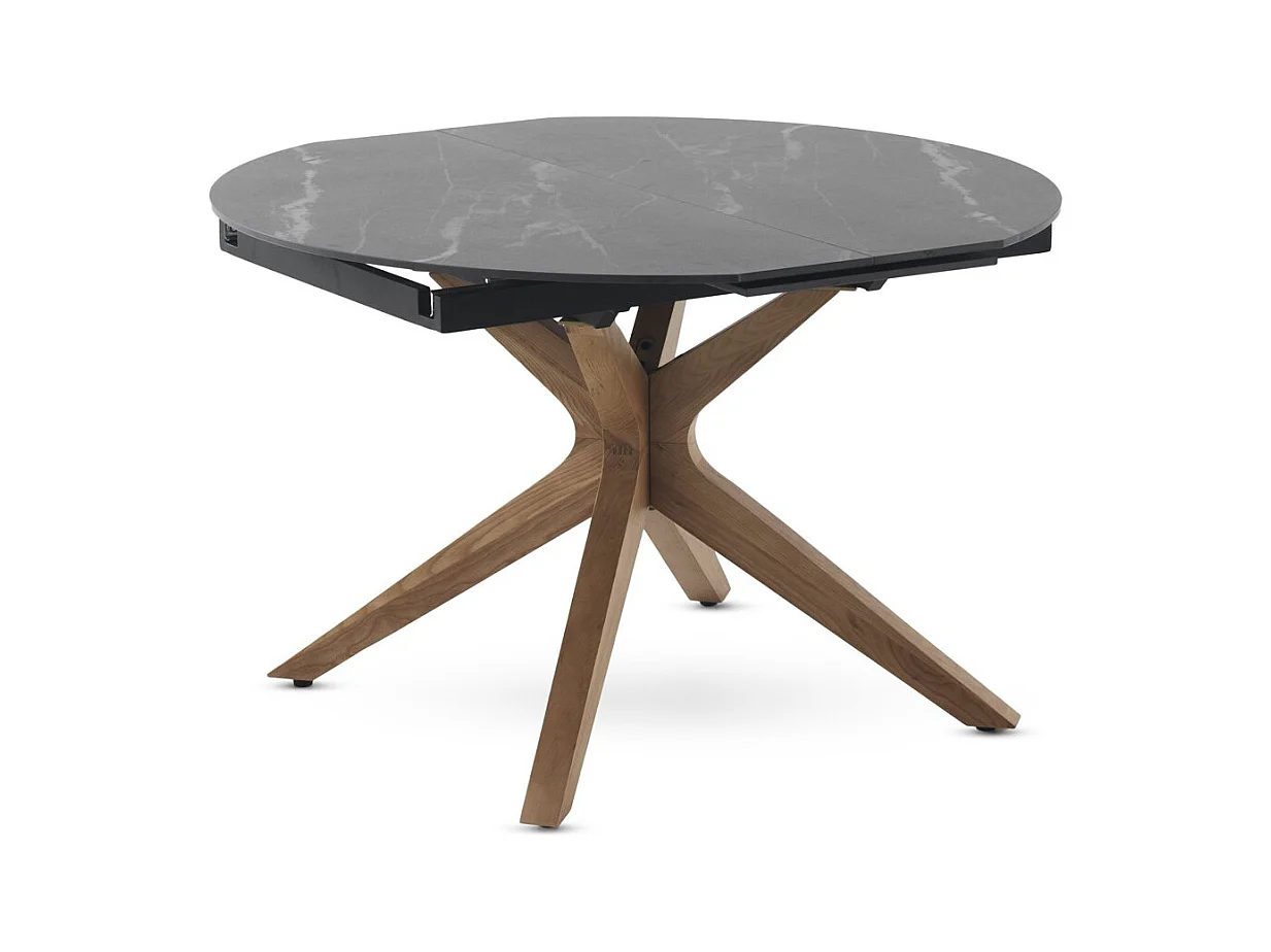 Mesa de extensão de folhas 120/160x90 com base em carvalho e tampo em cerâmica preta