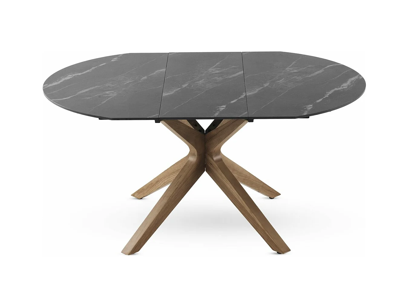 Mesa de extensão de folhas 120/160x90 com base em carvalho e tampo em cerâmica preta