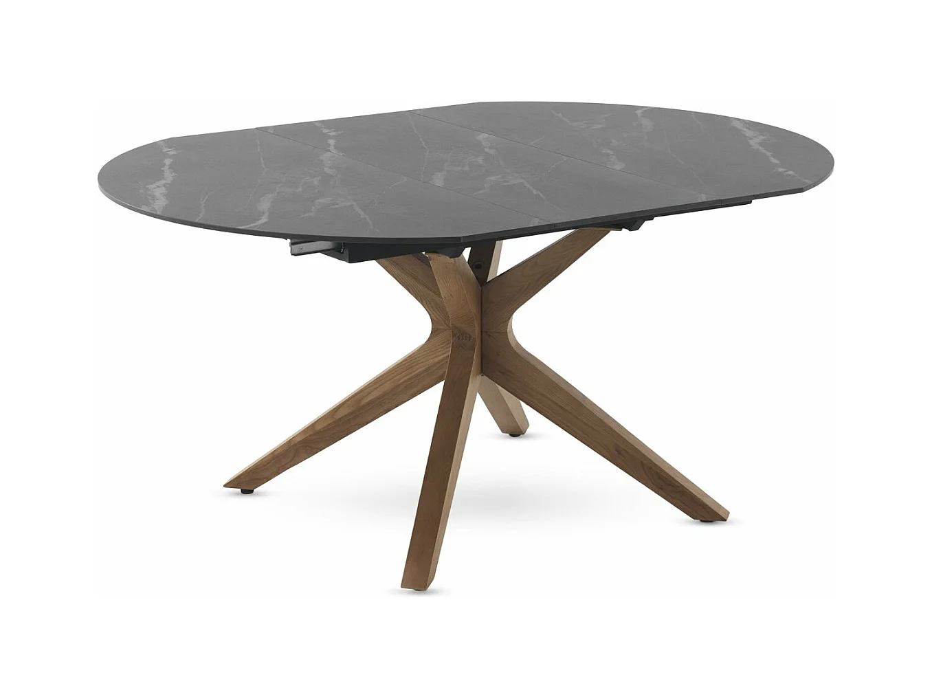 Mesa de extensão de folhas 120/160x90 com base em carvalho e tampo em cerâmica preta