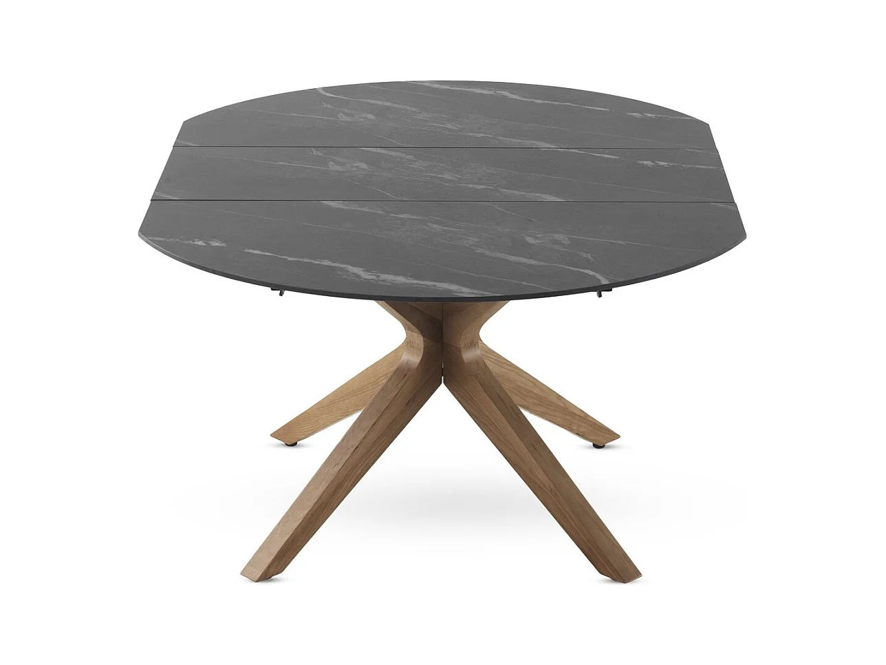 Mesa de extensão de folhas 120/160x90 com base em carvalho e tampo em cerâmica preta