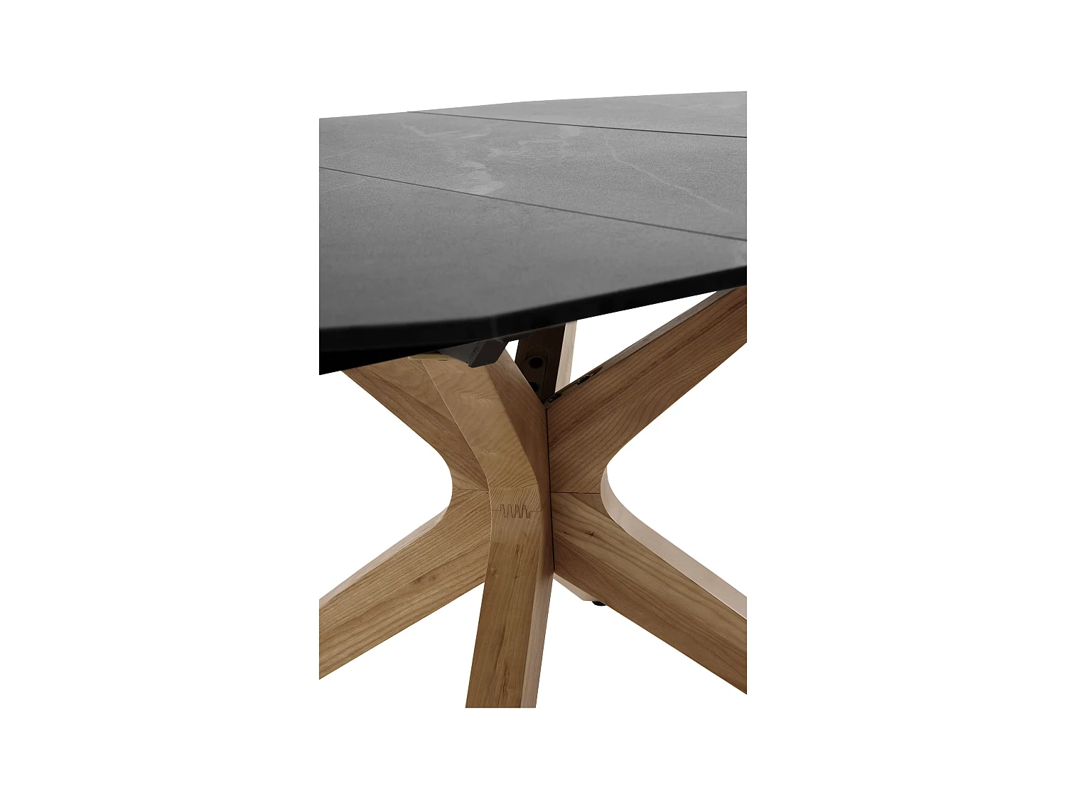 Mesa de extensão de folhas 120/160x90 com base em carvalho e tampo em cerâmica preta