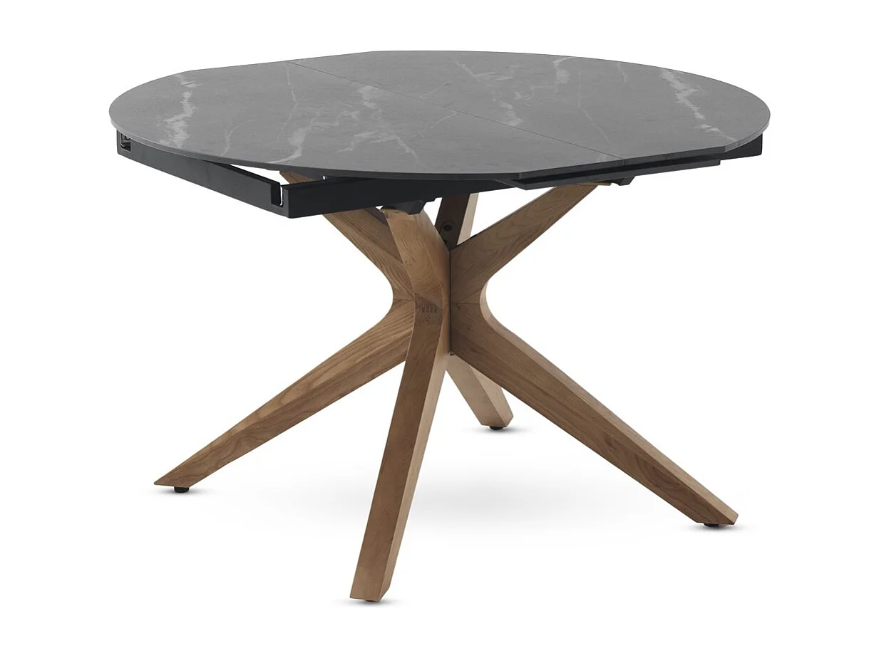 Mesa de extensão de folhas 120/160x90 com base em carvalho e tampo em cerâmica preta