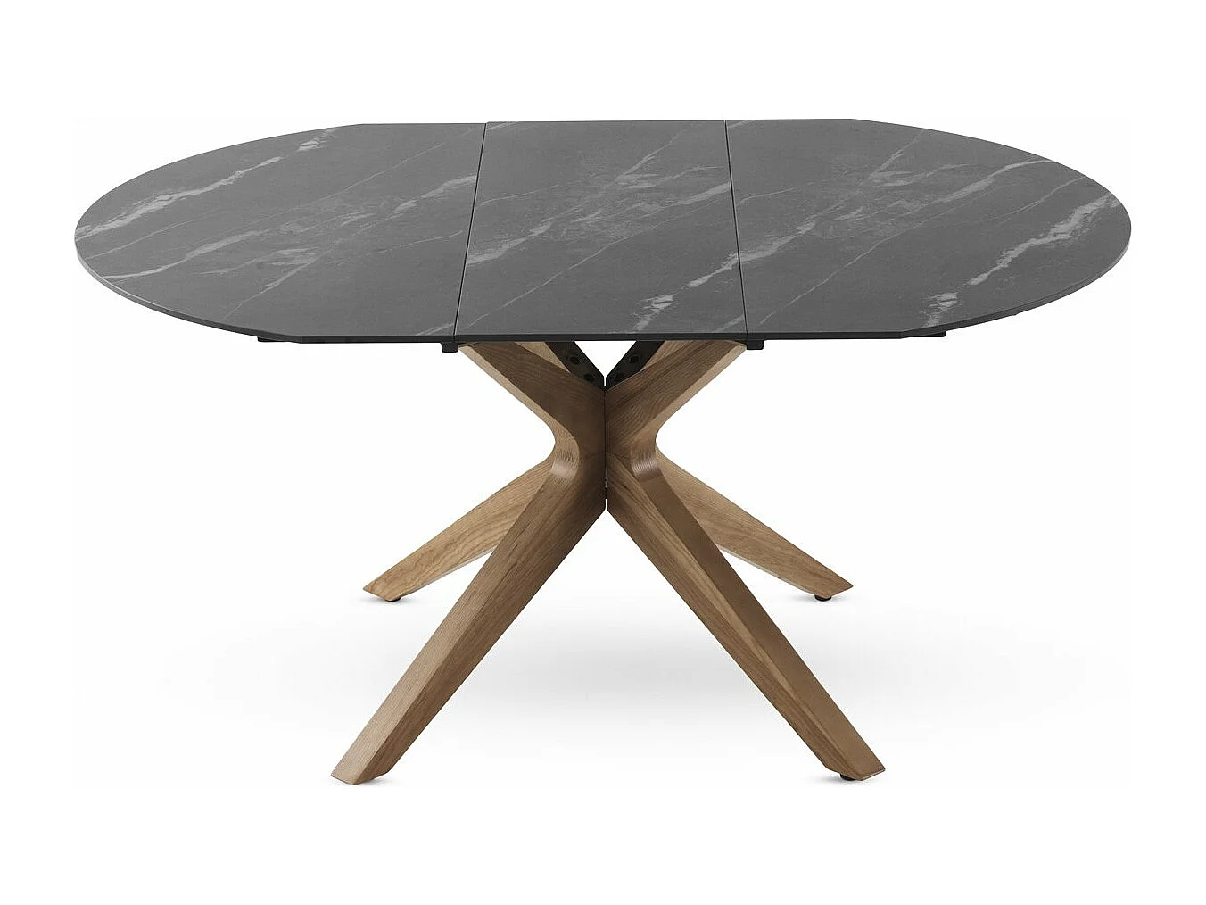 Mesa de extensão de folhas 120/160x90 com base em carvalho e tampo em cerâmica preta