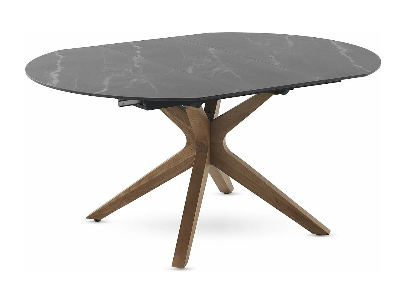 Mesa de extensão de folhas 120/160x90 com base em carvalho e tampo em cerâmica preta