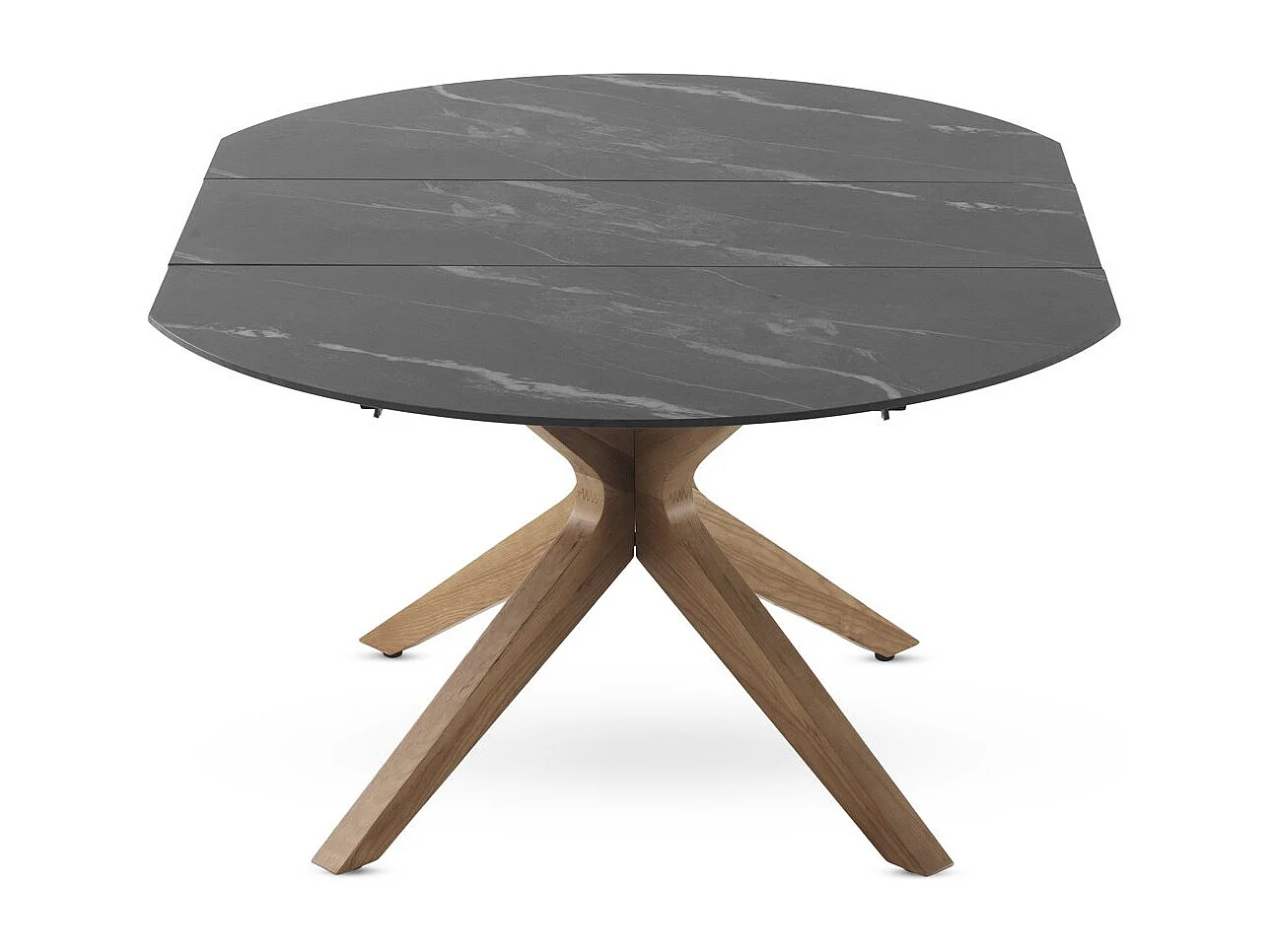 Mesa de extensão de folhas 120/160x90 com base em carvalho e tampo em cerâmica preta