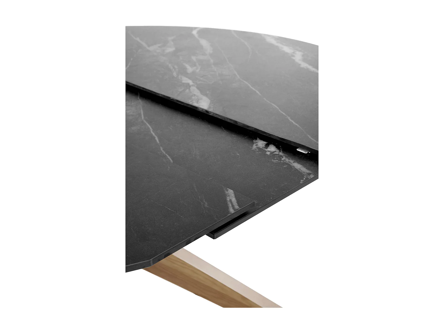 Uitschuifbare tafel 120/160x90 met eikenhouten poot en zwart keramisch blad