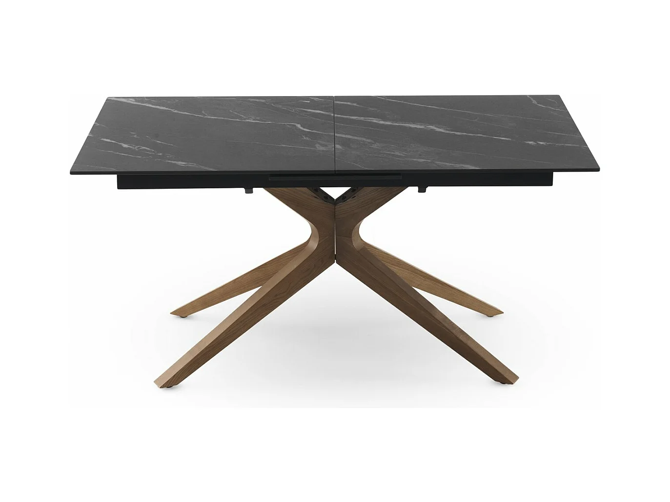 Mesa de folhas extensível 160/200x90 com base em carvalho e tampo em cerâmica preta