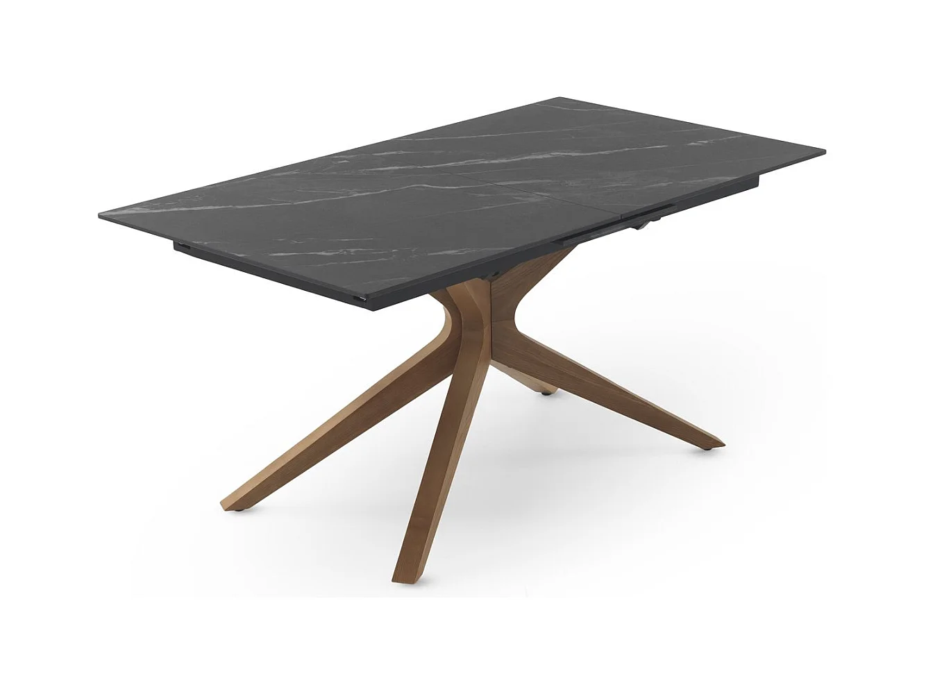 Mesa de folhas extensível 160/200x90 com base em carvalho e tampo em cerâmica preta