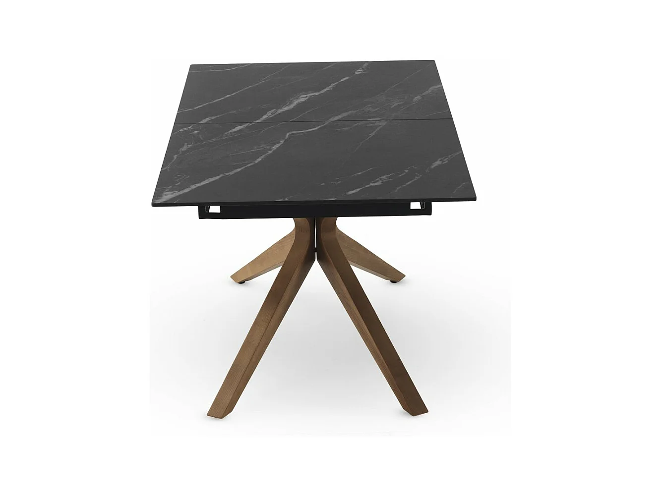 Mesa de folhas extensível 160/200x90 com base em carvalho e tampo em cerâmica preta