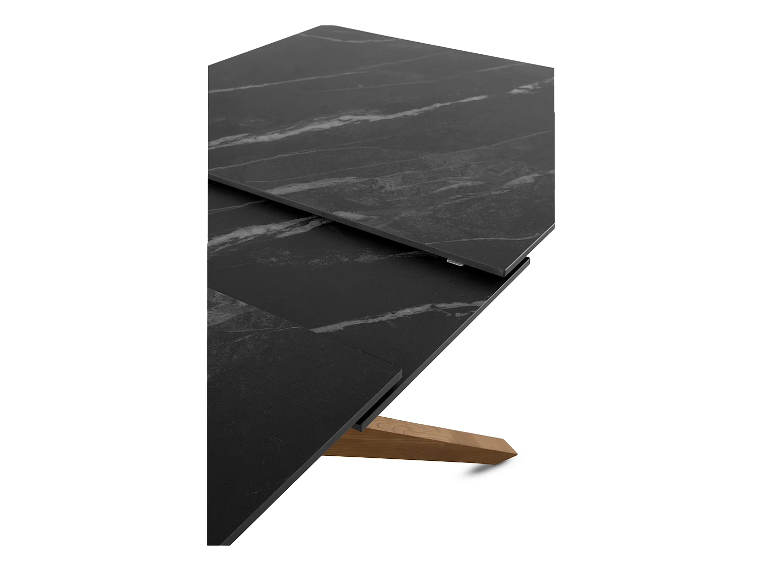 Mesa de folhas extensível 160/200x90 com base em carvalho e tampo em cerâmica preta