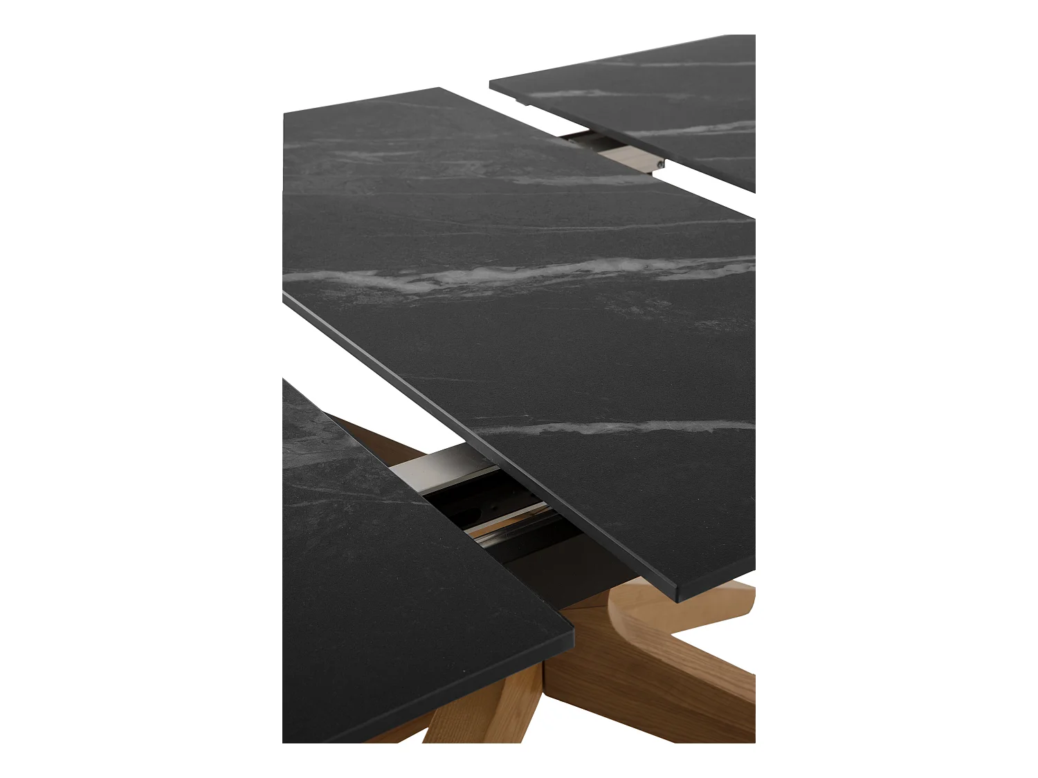 Mesa de folhas extensível 160/200x90 com base em carvalho e tampo em cerâmica preta