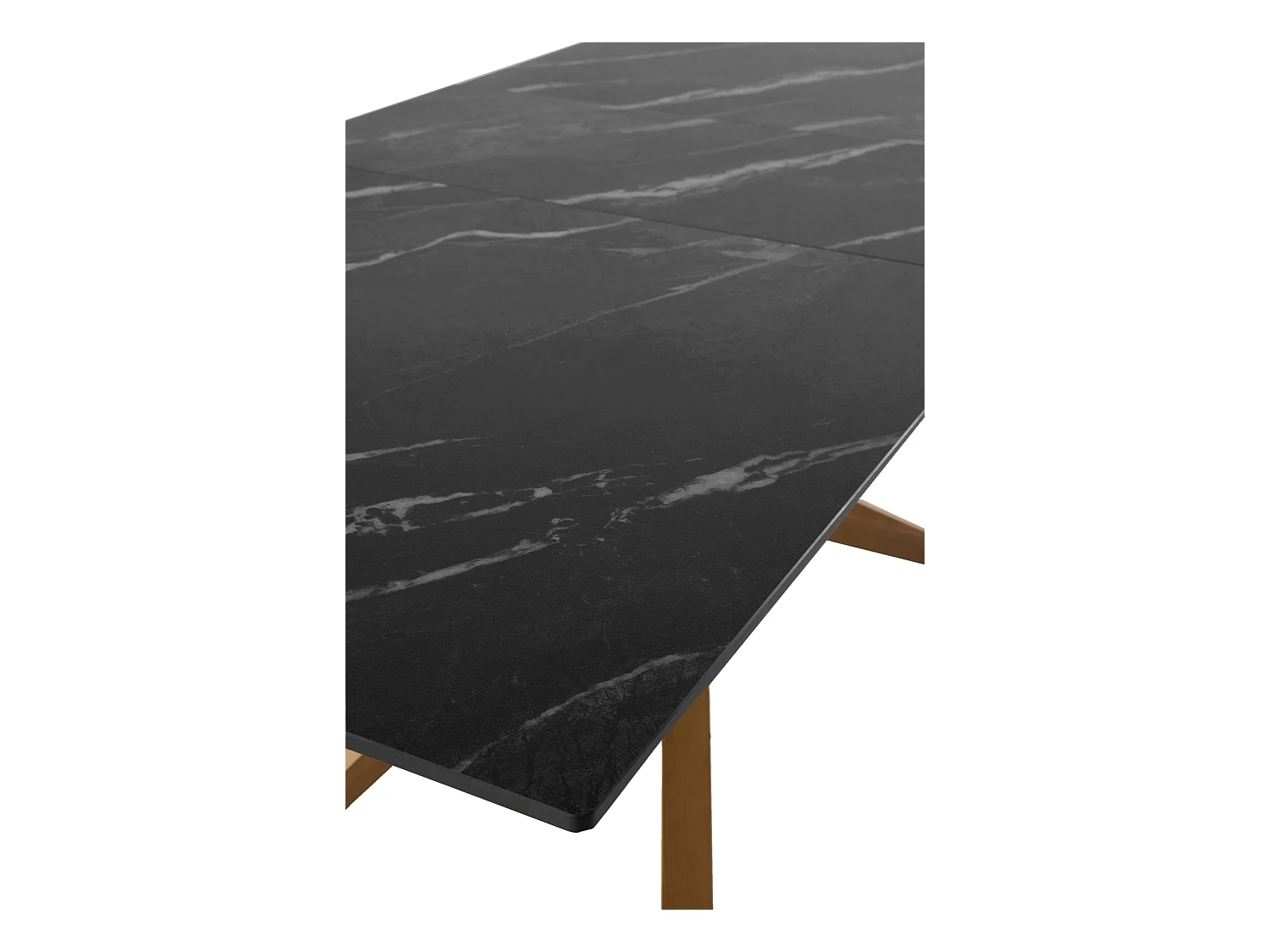 Mesa de folhas extensível 160/200x90 com base em carvalho e tampo em cerâmica preta