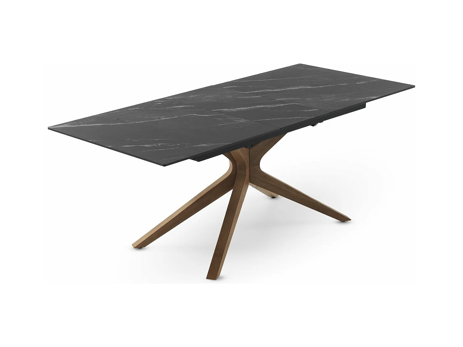 Mesa de folhas extensível 160/200x90 com base em carvalho e tampo em cerâmica preta