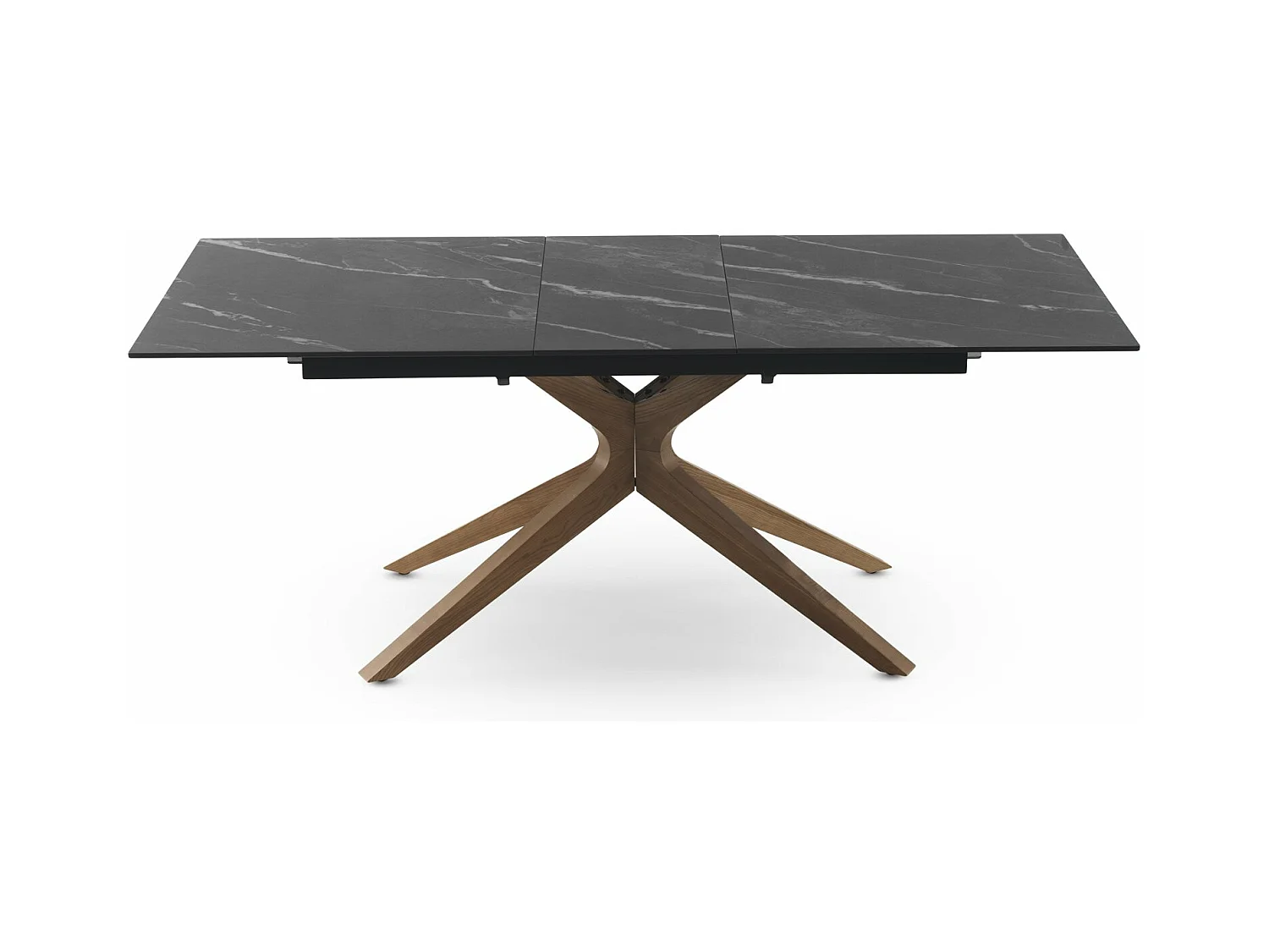 Mesa de folhas extensível 160/200x90 com base em carvalho e tampo em cerâmica preta