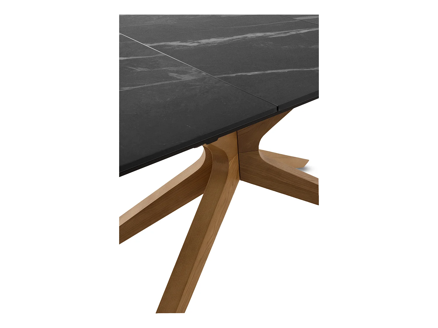 Mesa de folhas extensível 160/200x90 com base em carvalho e tampo em cerâmica preta