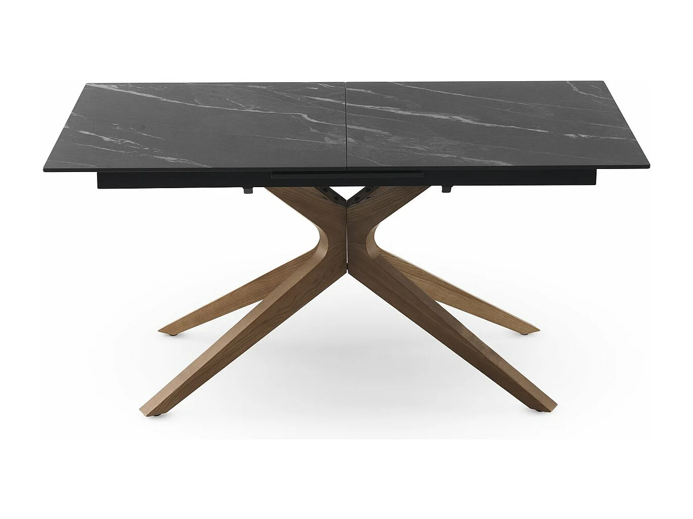 Mesa de folhas extensível 160/200x90 com base em carvalho e tampo em cerâmica preta