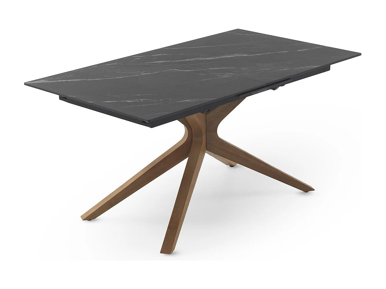 Mesa de folhas extensível 160/200x90 com base em carvalho e tampo em cerâmica preta