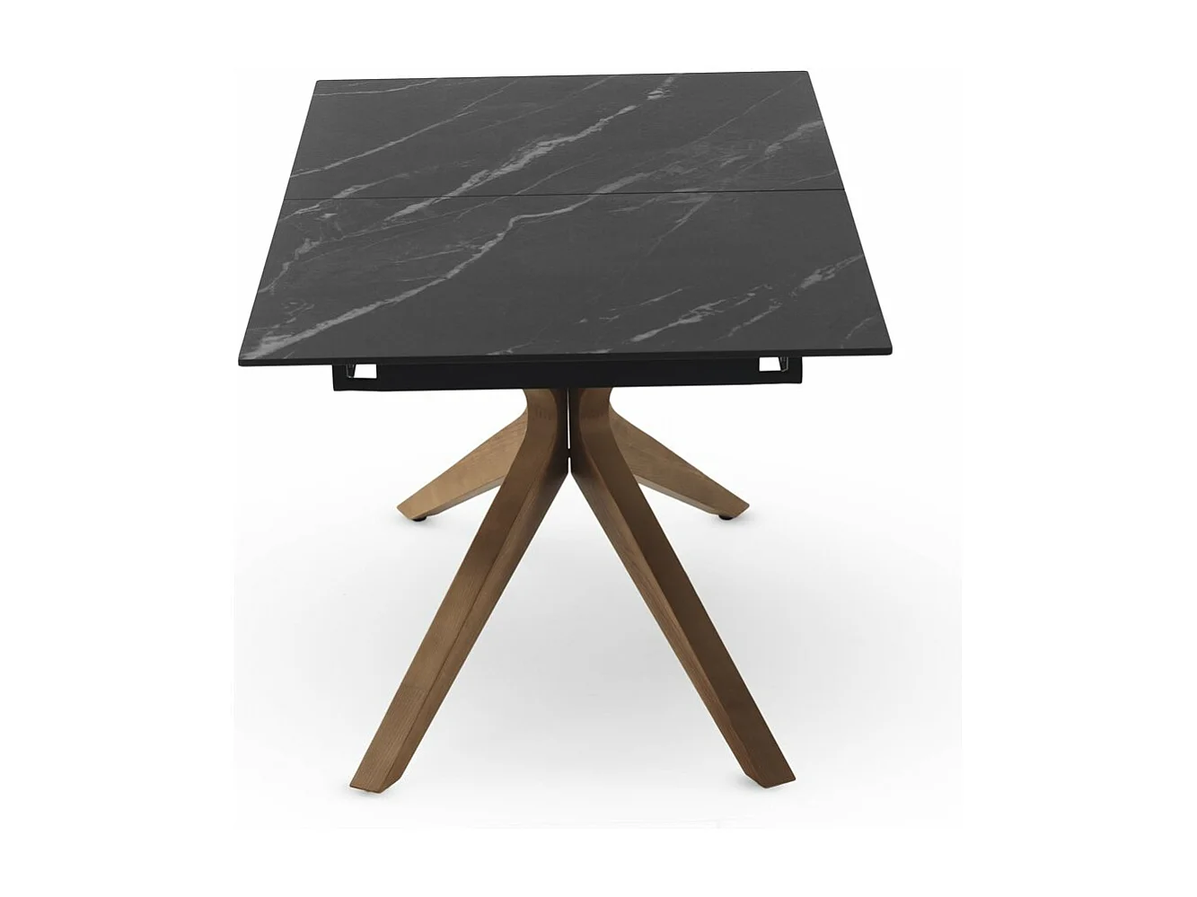 Mesa de folhas extensível 160/200x90 com base em carvalho e tampo em cerâmica preta