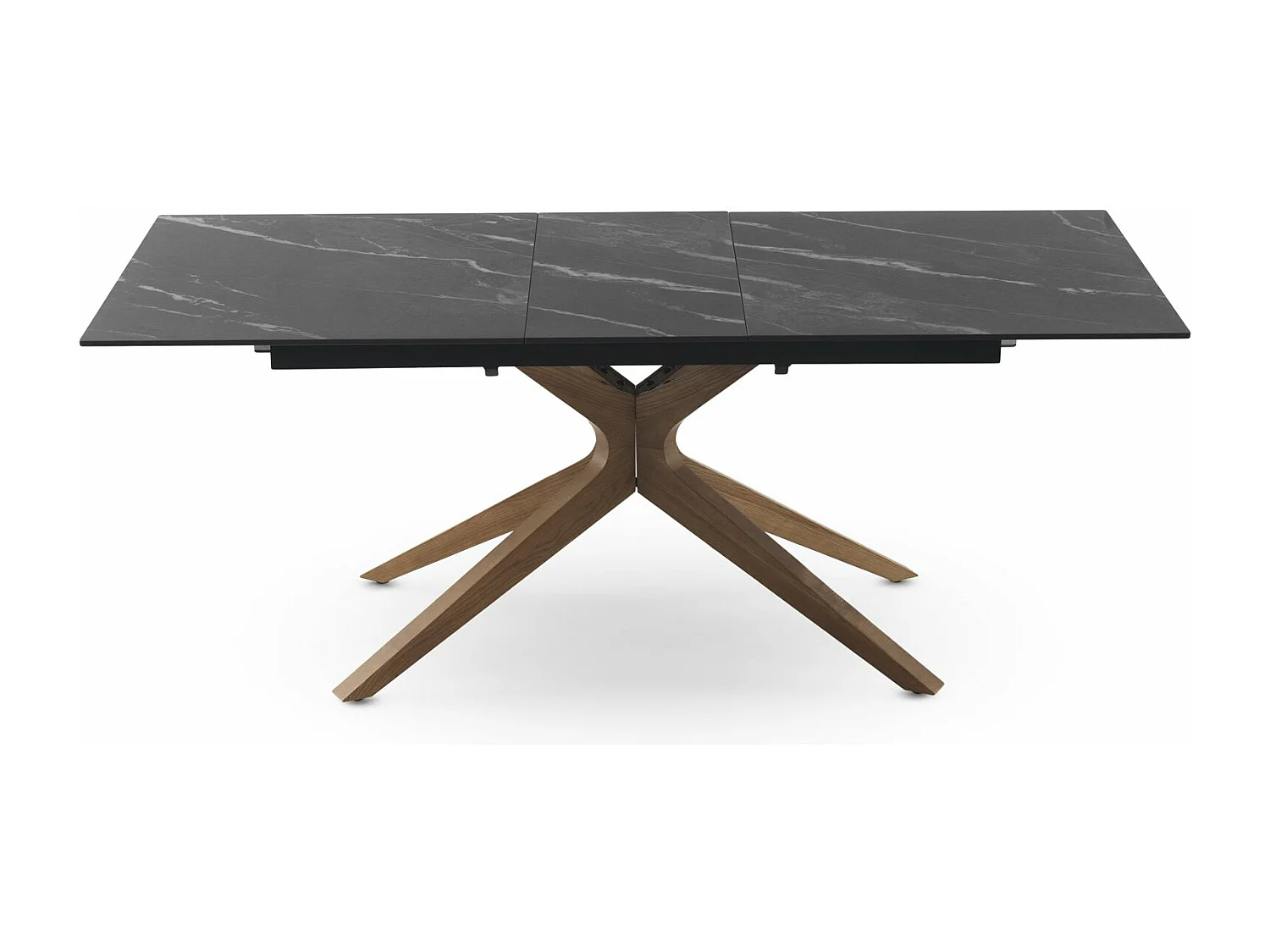 Mesa de folhas extensível 160/200x90 com base em carvalho e tampo em cerâmica preta