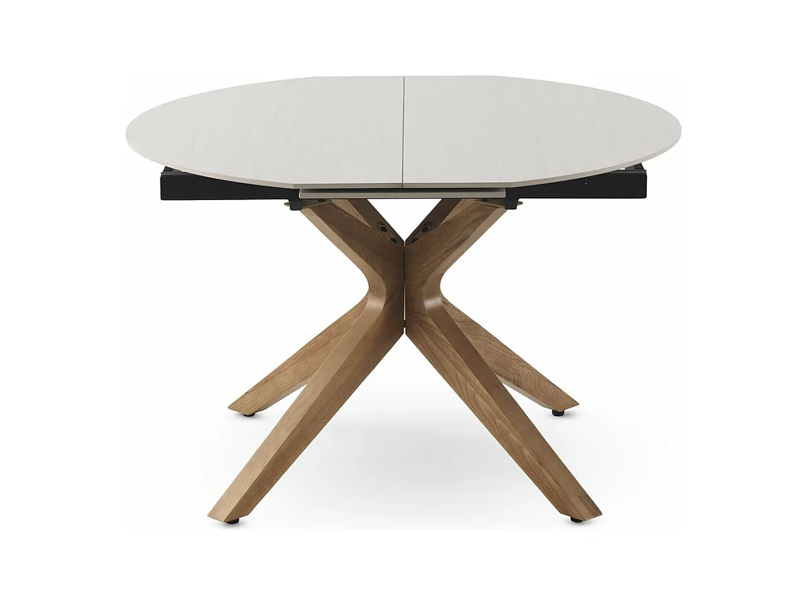 Mesa de folha extensível 120/160x90 perna de mesa em carvalho com tampo em cerâmica travertino