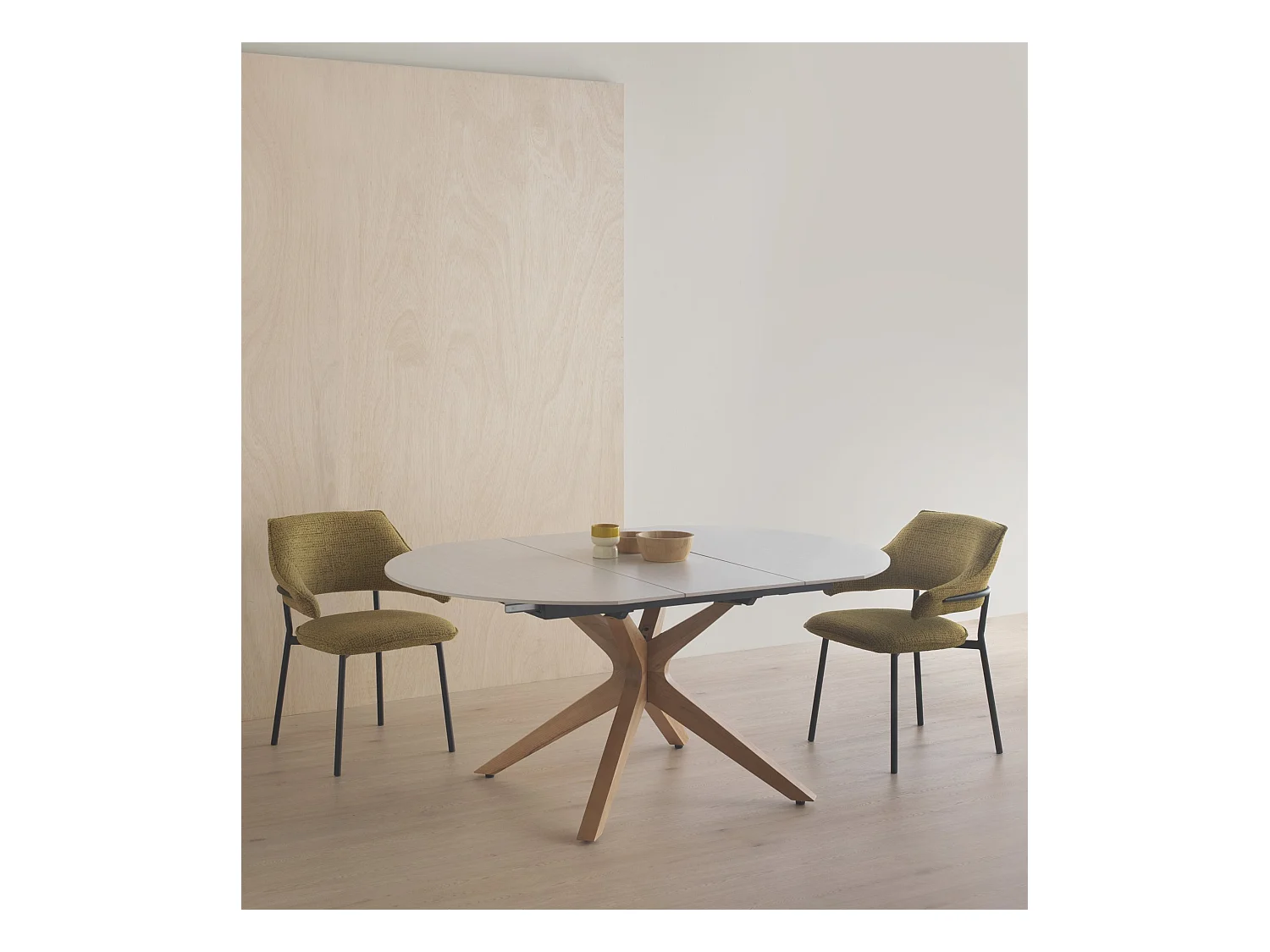 Mesa de folha extensível 120/160x90 perna de mesa em carvalho com tampo em cerâmica travertino